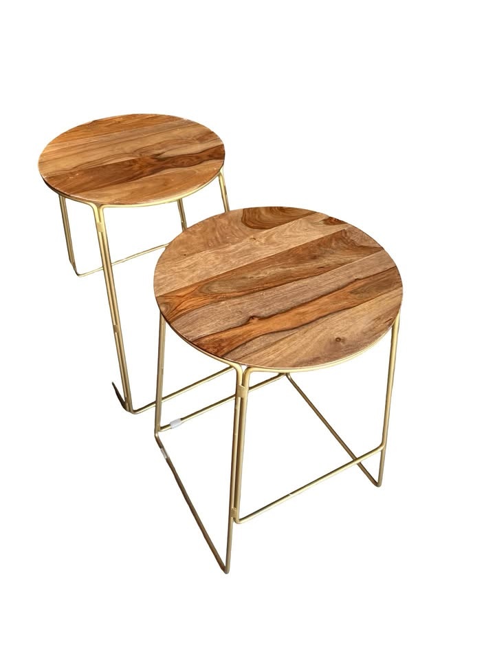 Pair of Bar Stools Wood & Gold - photo 3
