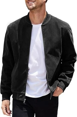 COOFANDY Men's Casual Varsity Jacket Vintage Lightweight Suede B - photo 3