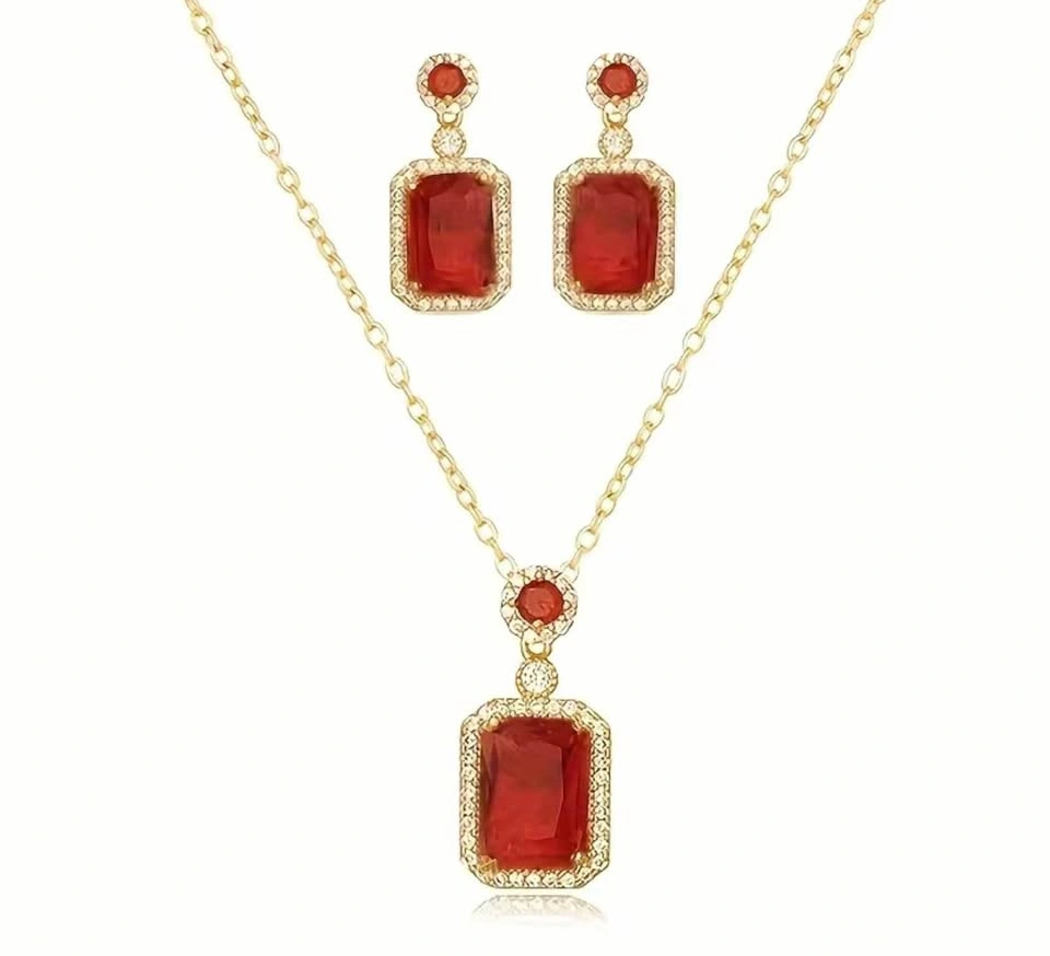 Beautiful elegant Ruby look zirconia necklace set - photo 4