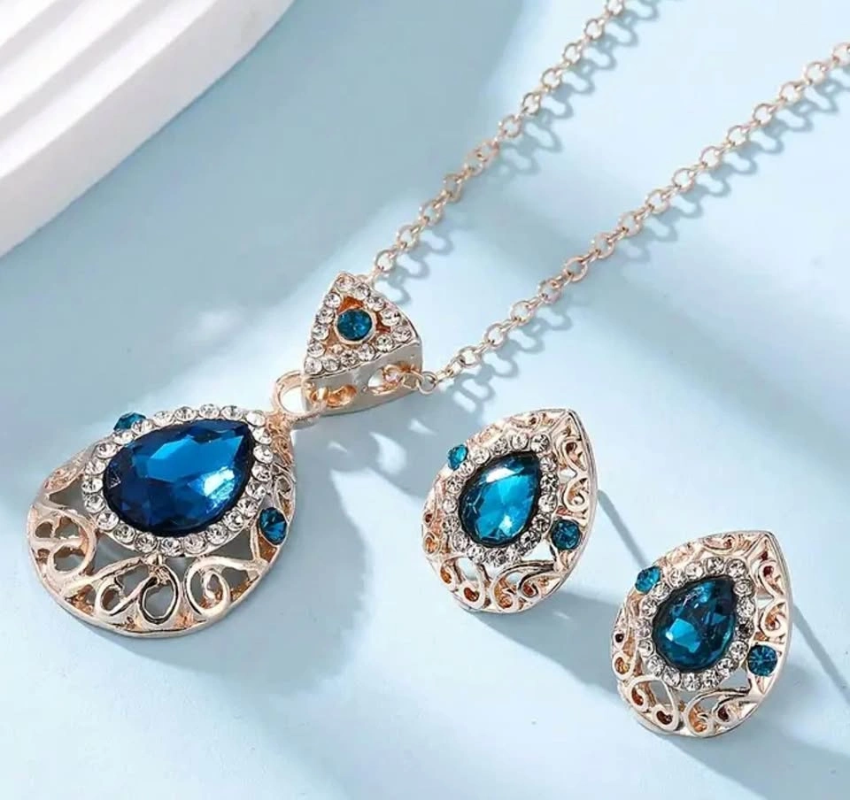 Elegant Vintage Hollow Out Floral Water Drop Necklace Earrings S