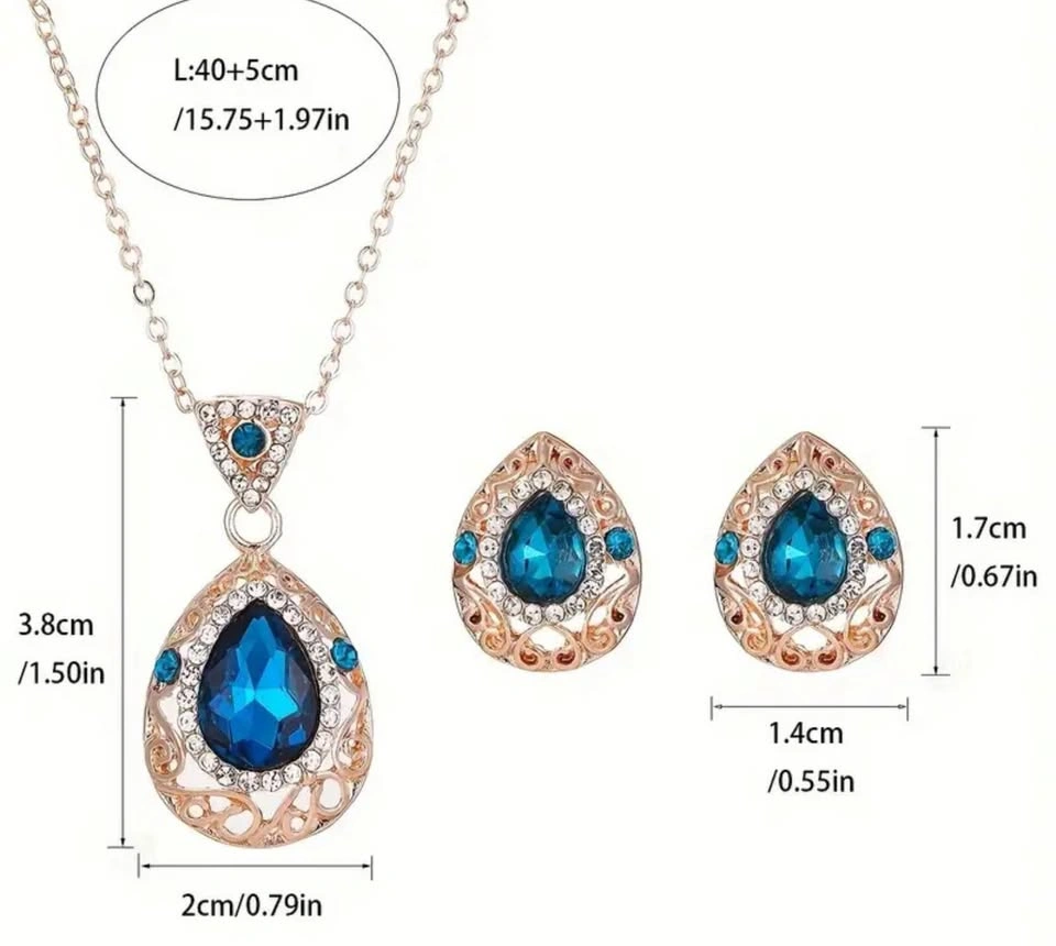 Elegant Vintage Hollow Out Floral Water Drop Necklace Earrings S - photo 3