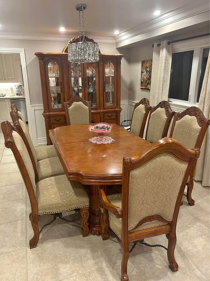 Wood & Iron Dining Room Set with 8 Chairs