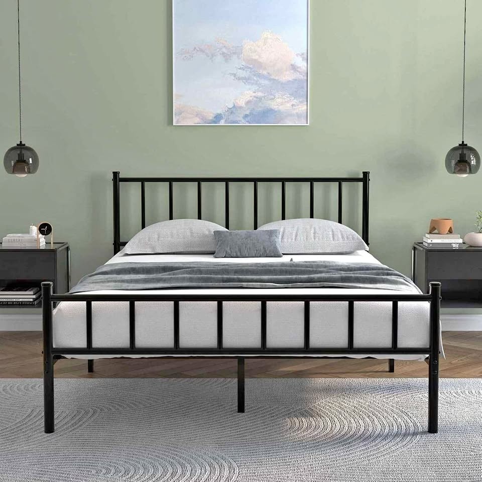 Metal Twin Bed Frame with Iron Art Headboard