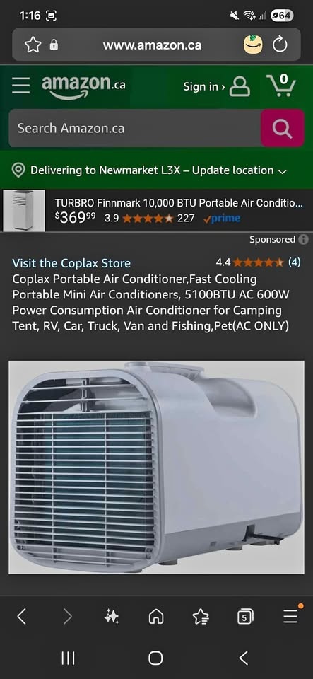 Coplax Portable Air Conditioner, 5100BTU