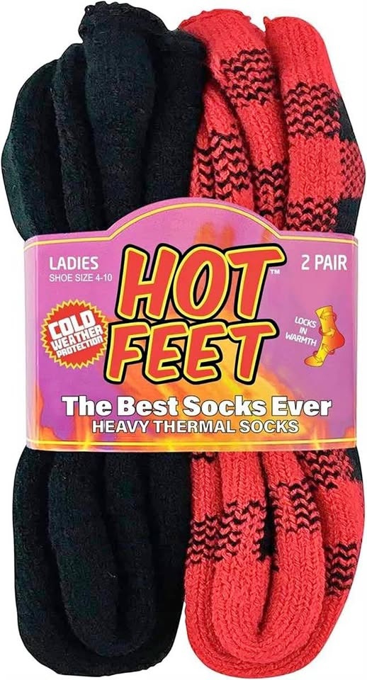 Hot Feet Thermal Socks 2 Pack, Red/Black