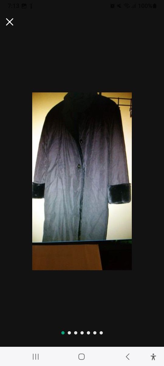 NEW LONG Large XL COAT, FUR TRIM CUFFS & LINING, WATER REPELLENT