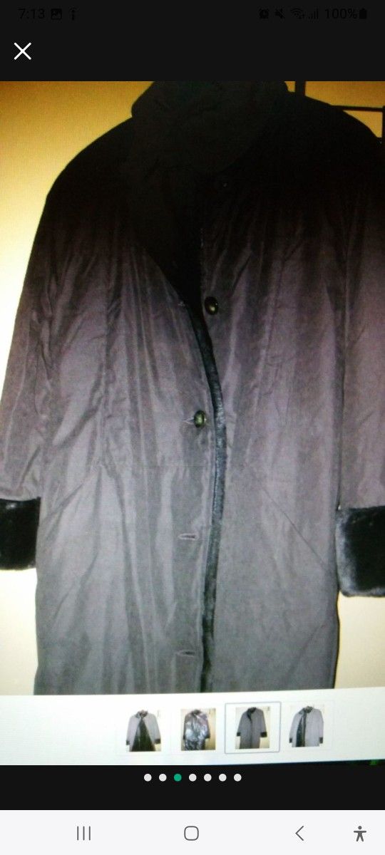 NEW LONG Large XL COAT, FUR TRIM CUFFS & LINING, WATER REPELLENT - photo 2