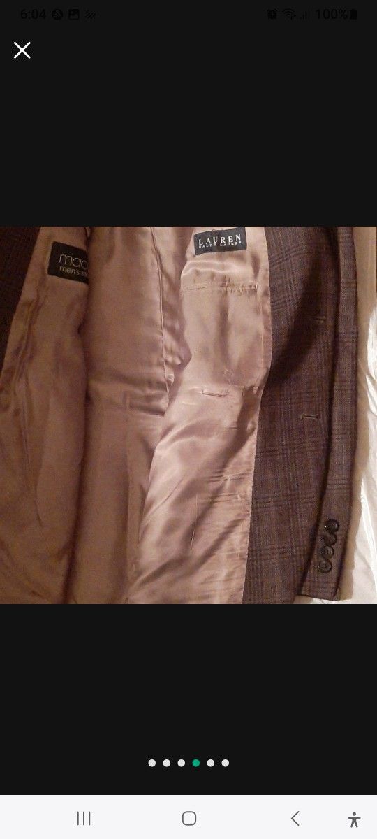 Ralph Lauren Wool Suit Jacket- 42L 40 Plaid Brown/Tan MENS NEW - photo 3