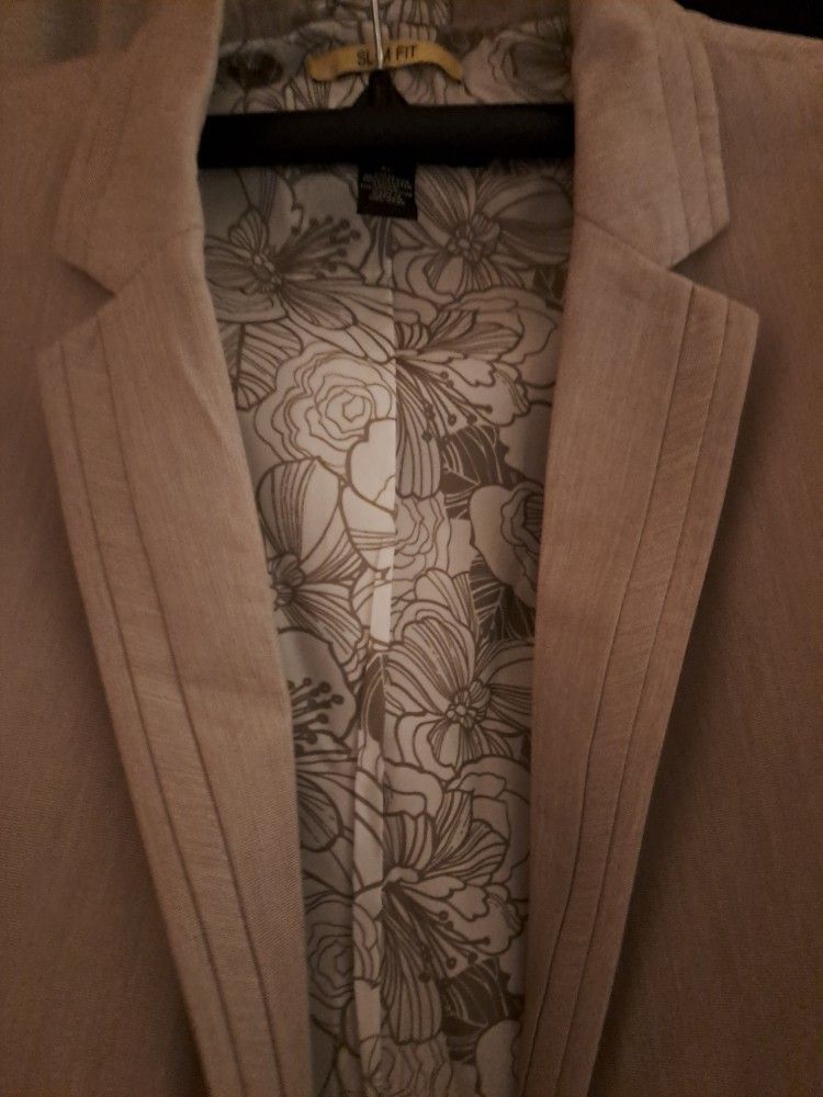 SUIT JACKET, NEW BLAZER 44 42 XL Slim, INC INTERN'L Beige, Mens - photo 2