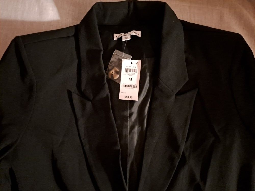 New Black Suit Jacket Boyfriend Style Long, L-XL 12 14 16 WOMEN