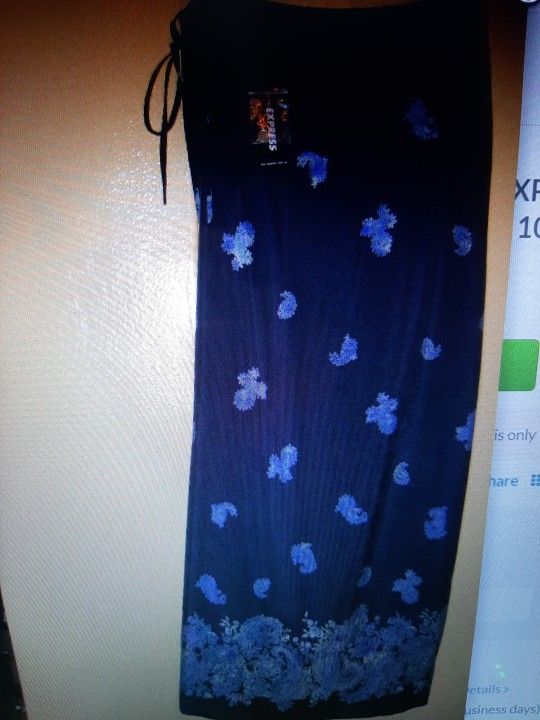 NEW $49.50 EXPRESS LONG WRAP SKIRT- 4 6 8 10 Floral Blue - photo 2