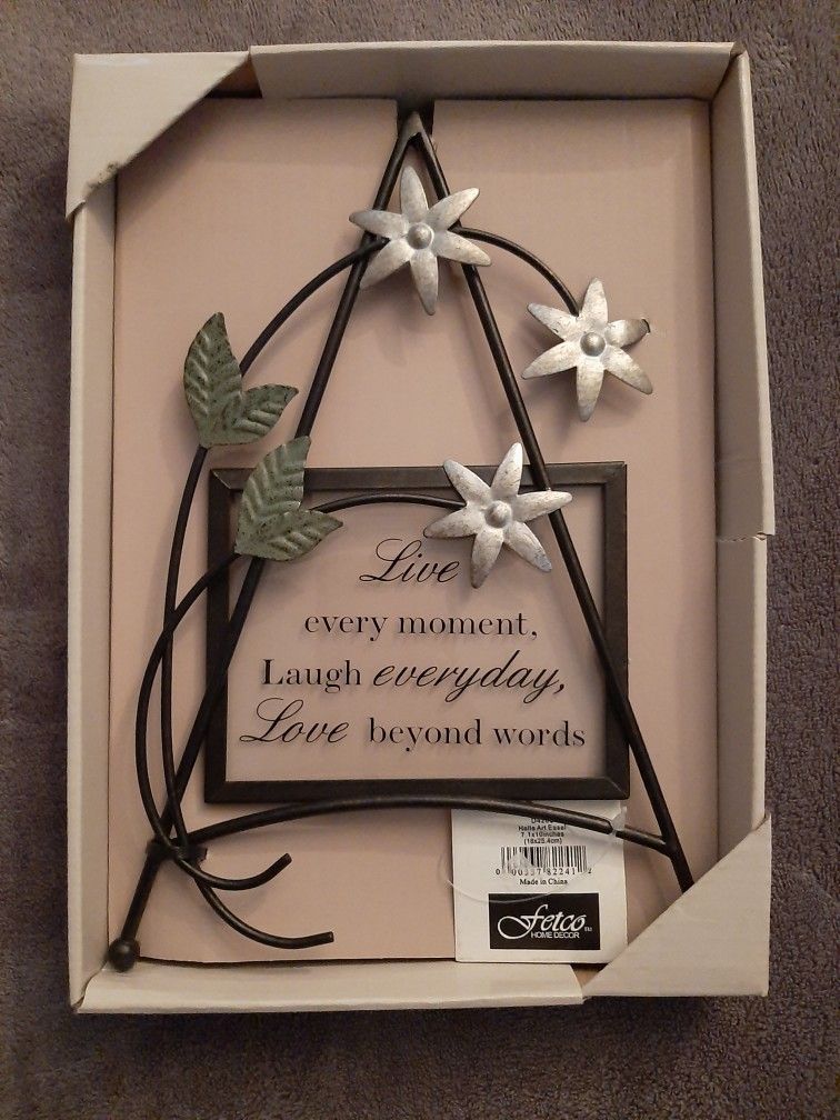 NEW IN BOX LAUGH LOVE WALL PLAQUE, DARK BROWN, SILVER