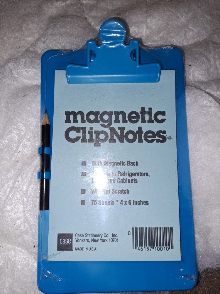 Magnetic Clip Notes, NEW Clipboard & Pad 4x6" for refrigerator