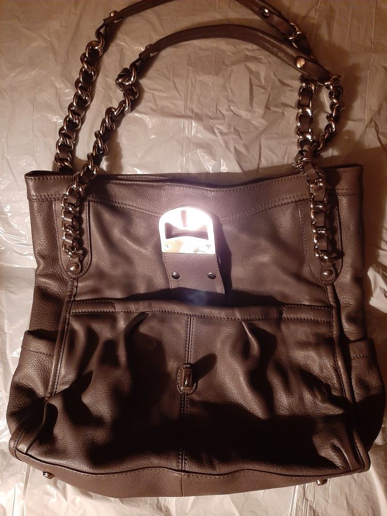 New Gray Leather Shoulder Bag Purse by B. Makowsky - photo 2