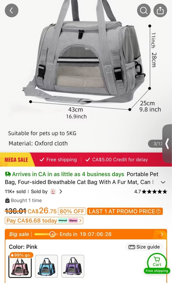 Pink Cat/Small Dog Carrier - Never Used - photo 3