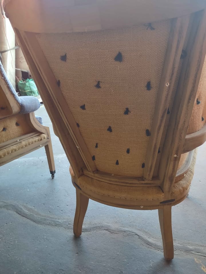Vintage RH Deconstructed Tufted Wingback Chairs - Blue - photo 4