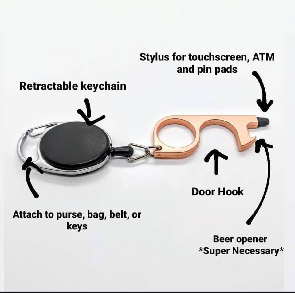 Contactless Retractable Keychain Bottle Opener Stylus Tool