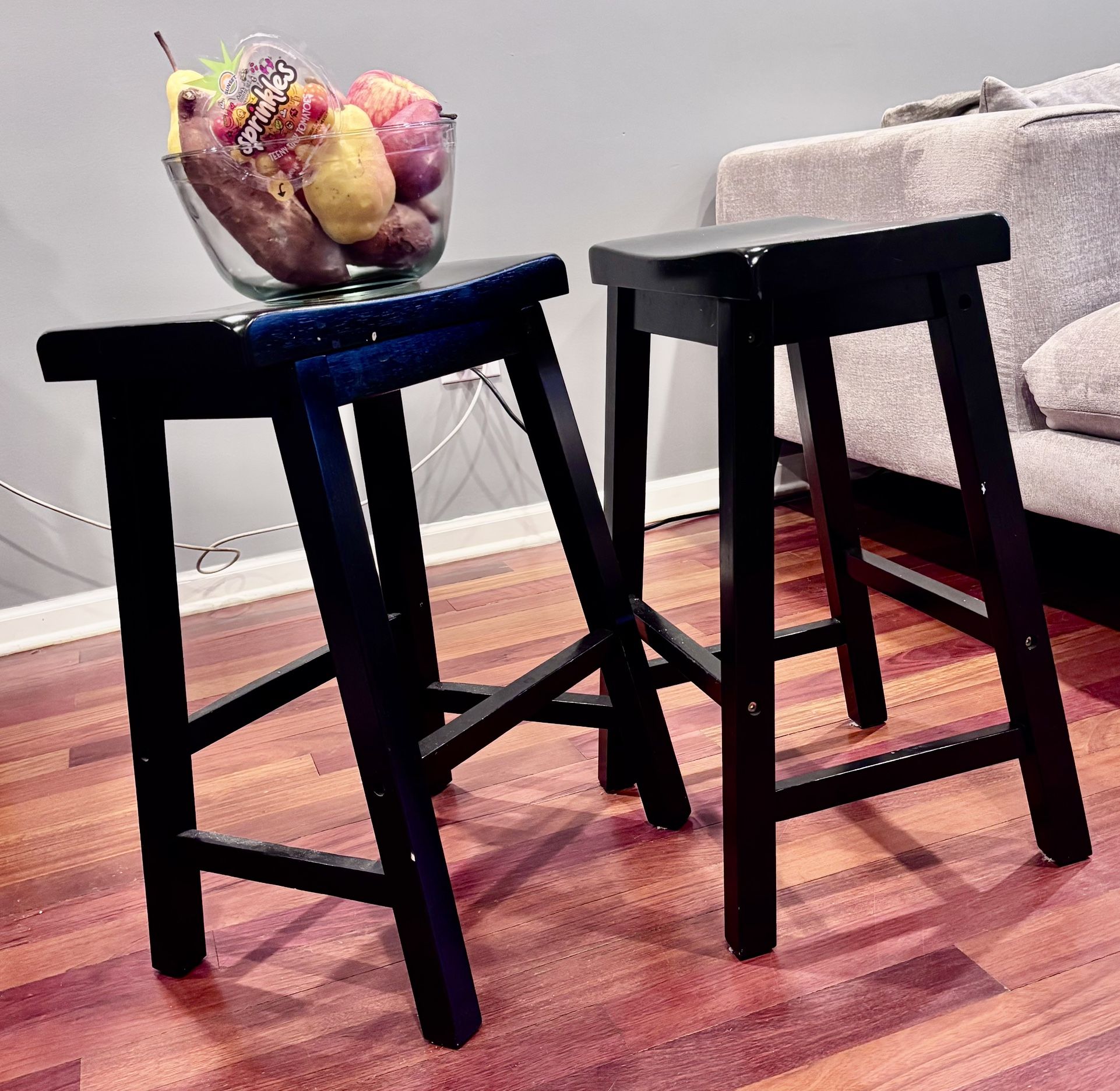 Set of 2 Black Wooden Stools – Sturdy, Stylish & Versatile!