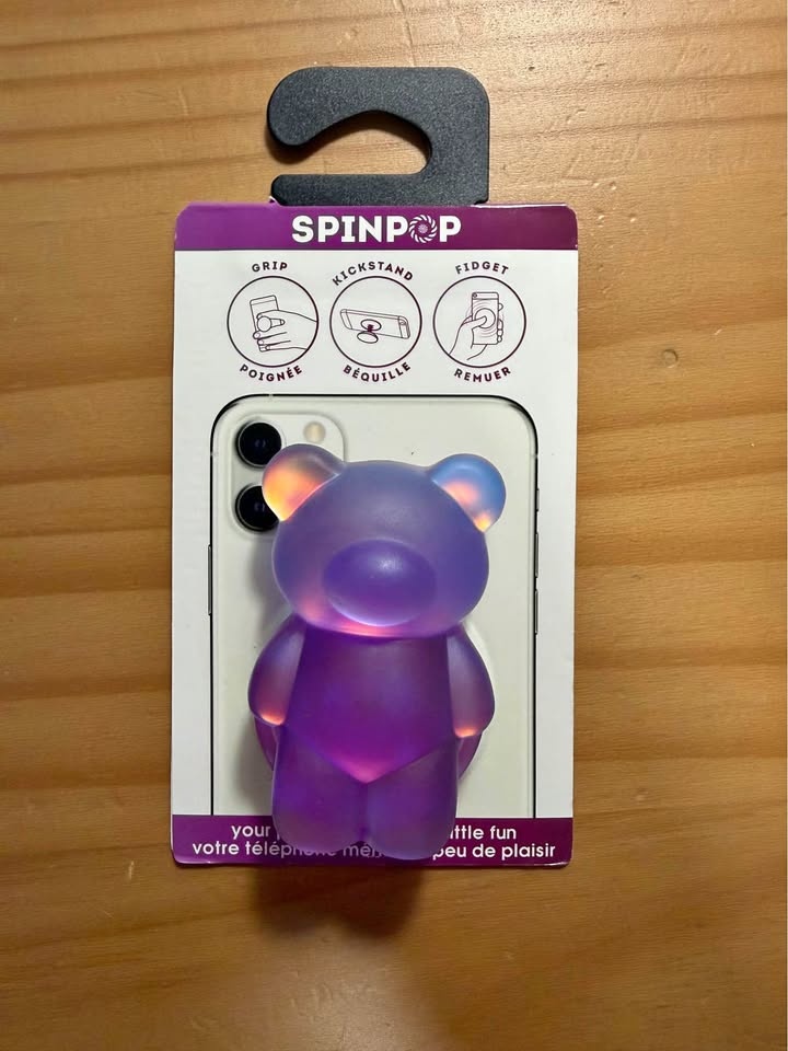 SpinPop Frosted Iridescent Purple Bear Phone Grip
