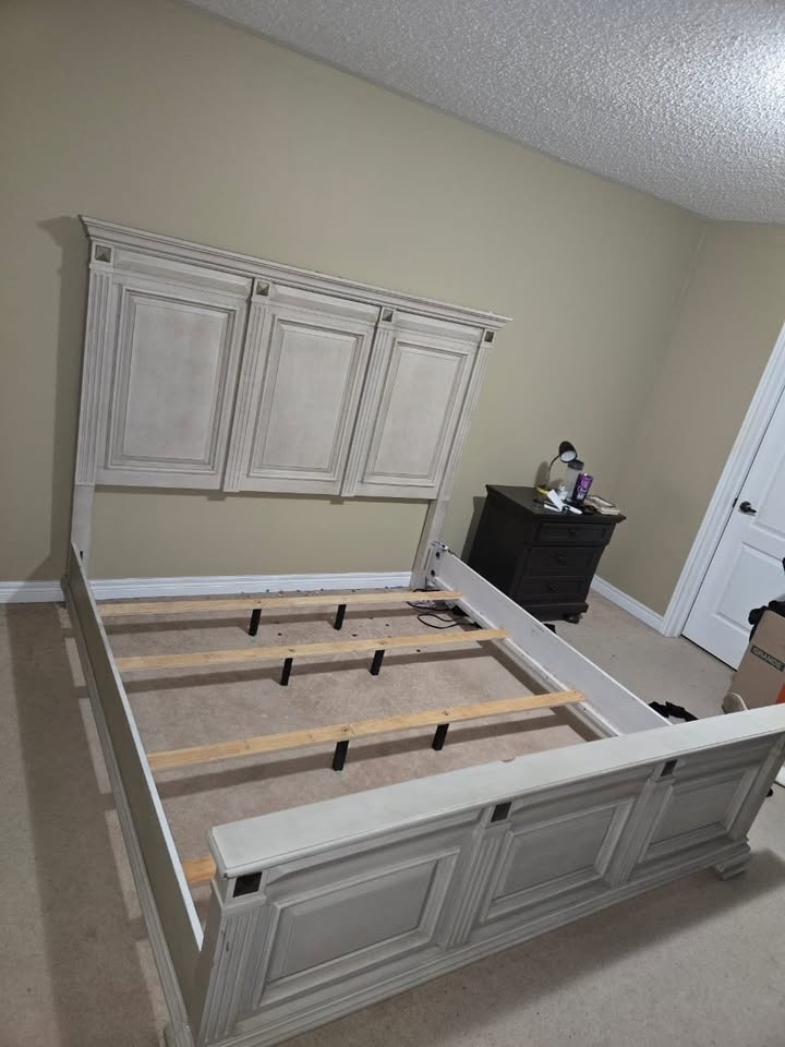 California King Wooden Panel Bed Frame with box spring