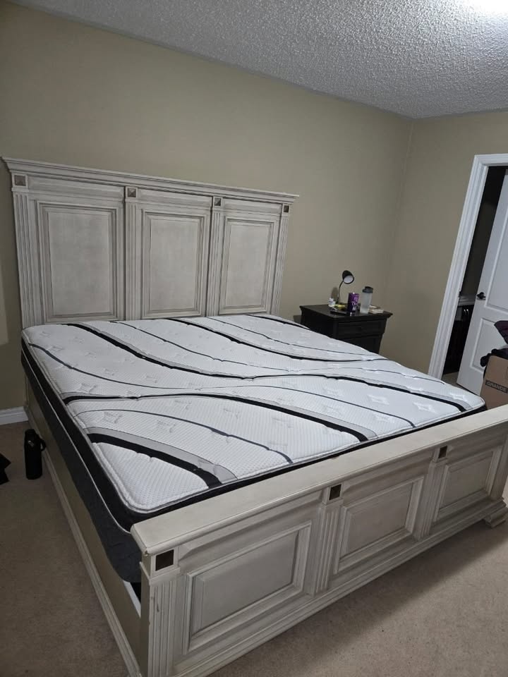 California King Wooden Panel Bed Frame with box spring - photo 2