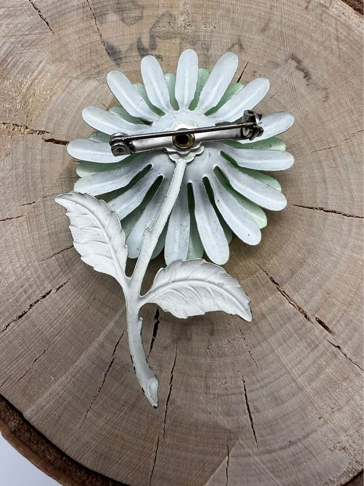 Vintage Lime Green Enamel Flower Brooch – Large Statement Pin 3” - photo 2