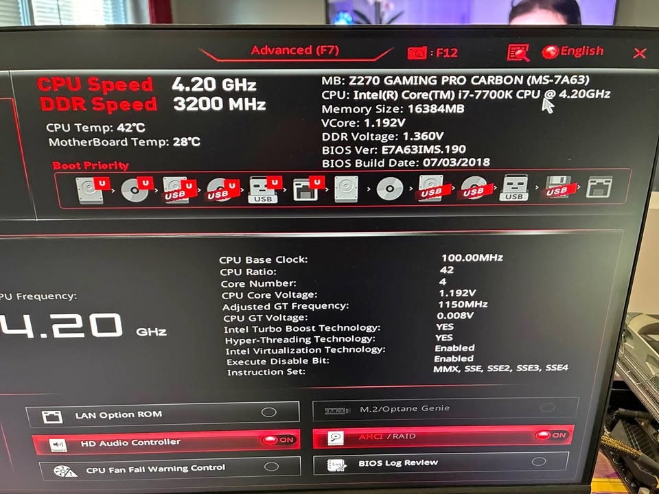 MSI Z270 Gaming Pro Carbon Motherboard with Intel i7-7700k CPU