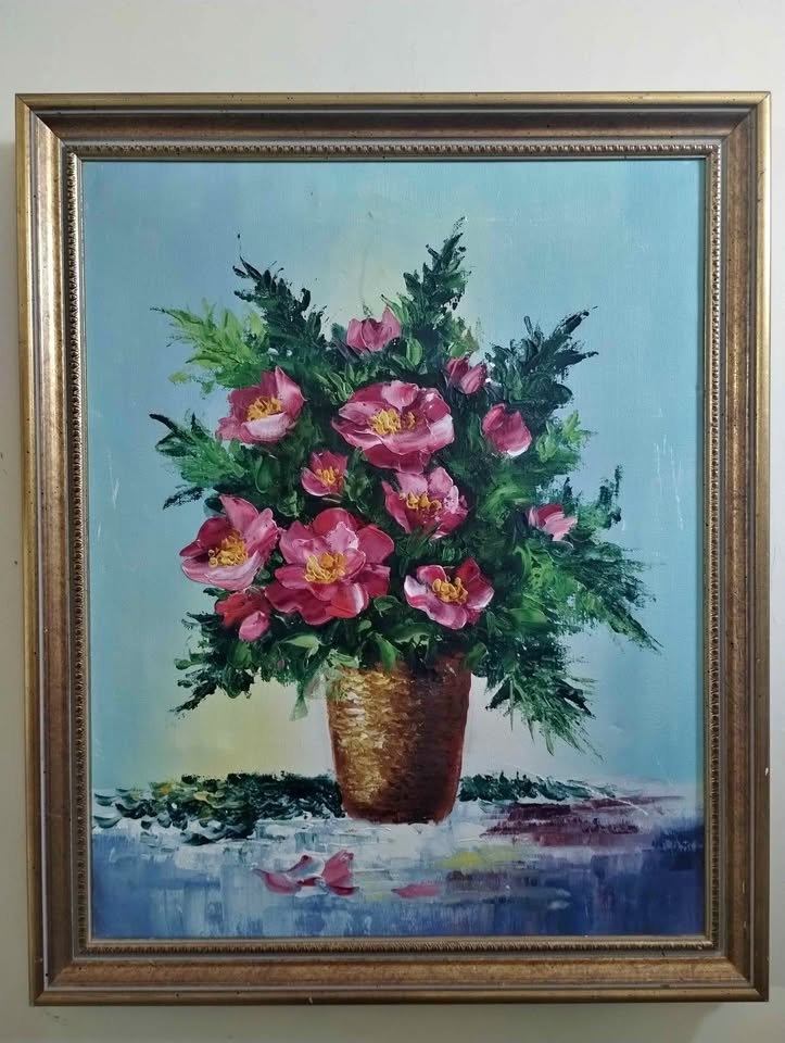 Gourgios vintage oil painting, framed. 23x19 inches. Only $45