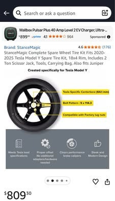 Complete Spare Wheel Tire Kit Fits 2020-2025 Tesla Model Y - photo 3