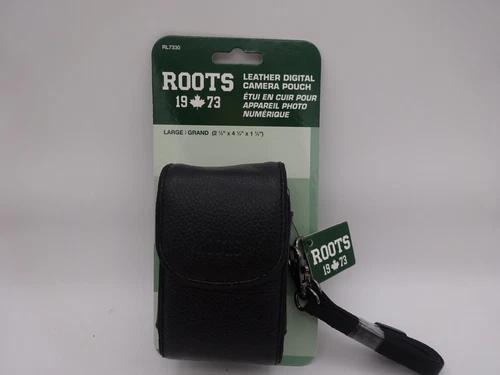 Roots Vintage Style Digital Camera Pouch - Black Leather - Large