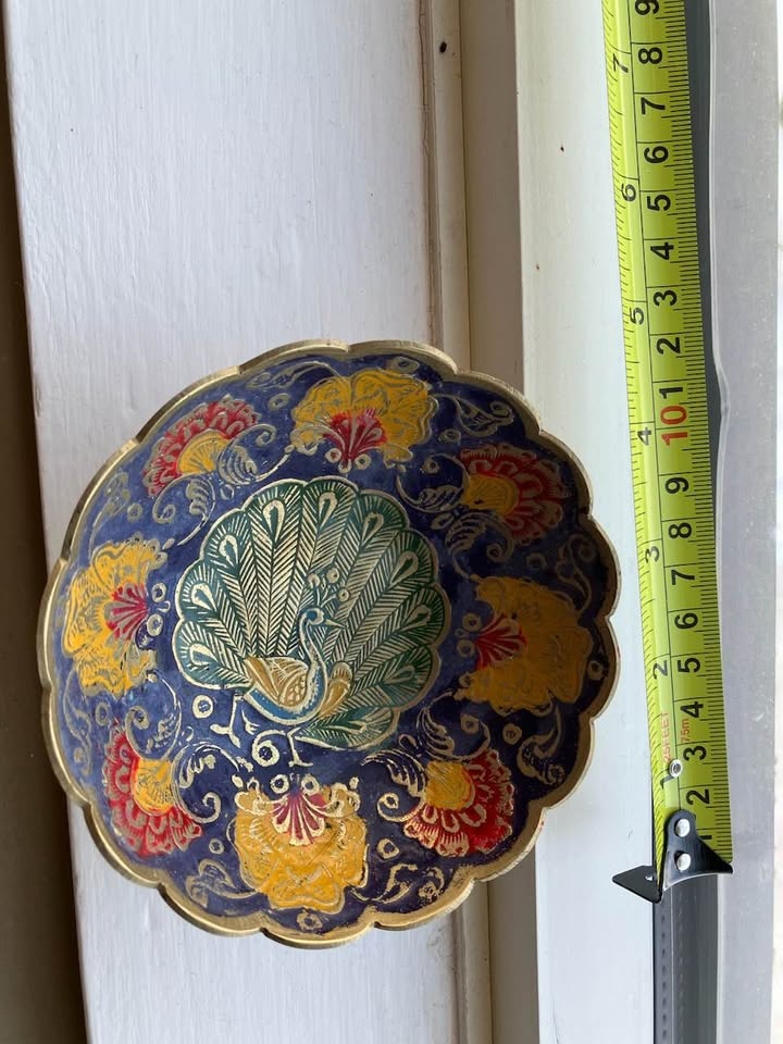 Colorful Enamel Peacock Brass Dish - photo 2