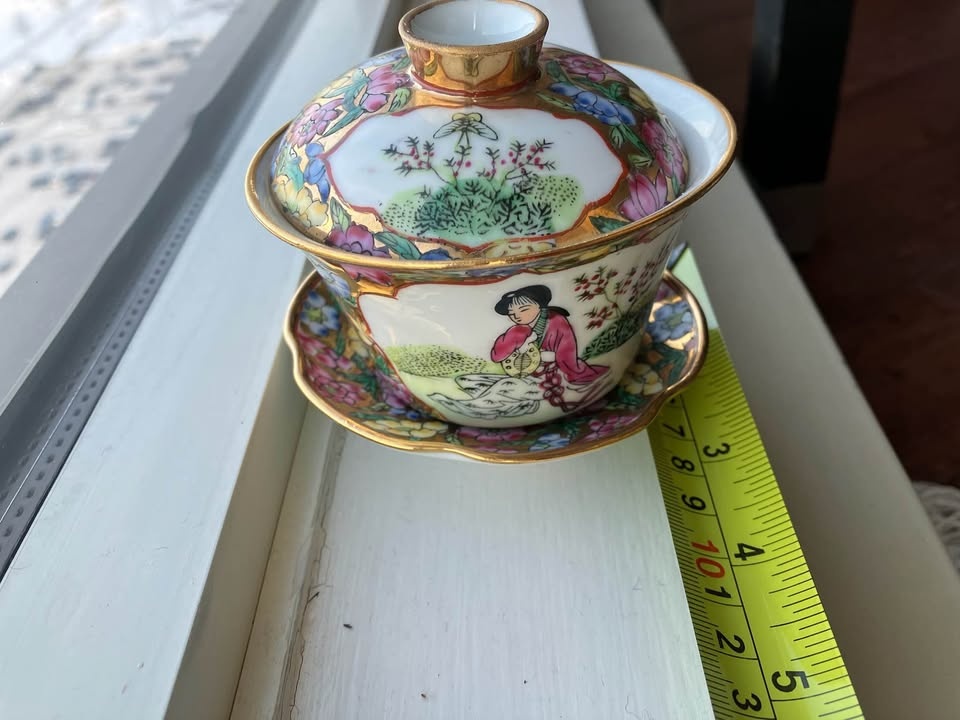 Chinese Floral Gold Trim Gaiwan Tea Cup Set - photo 2