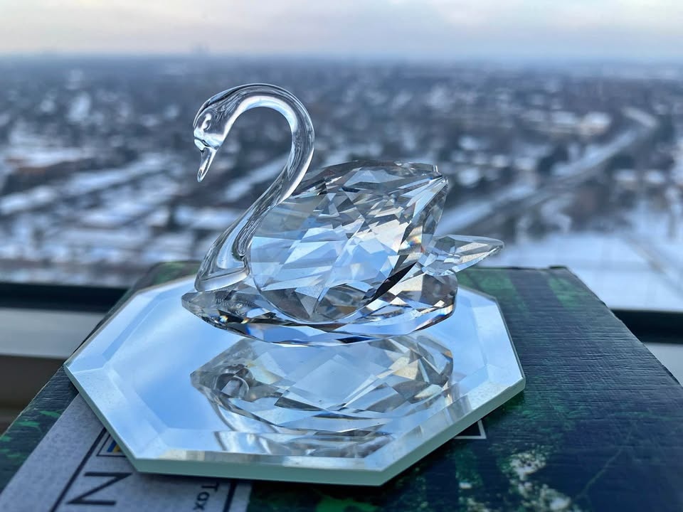 Crystal Swan Figurine with Mirrored Base