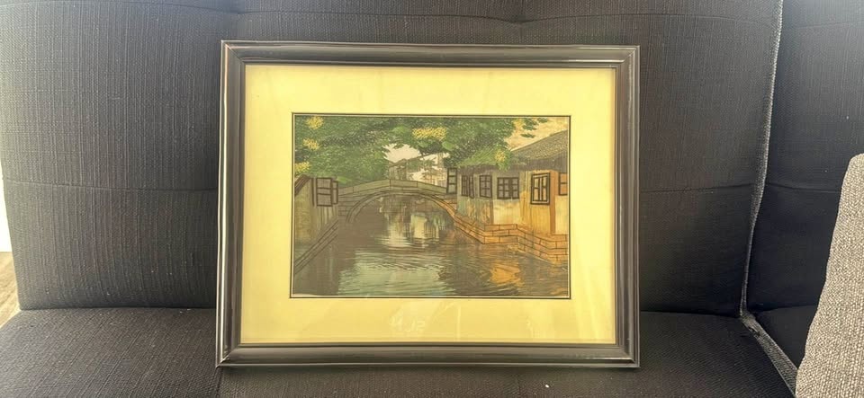 Framed Asian Canal Scene Picture