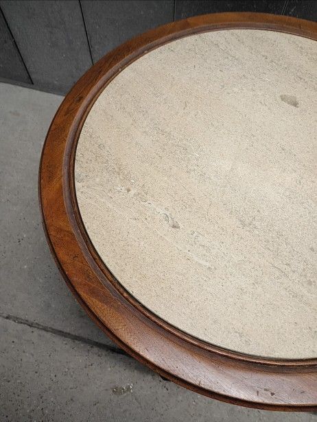 Mid-Century Octagon Side Table w/ Marble Top & Storage - photo 3