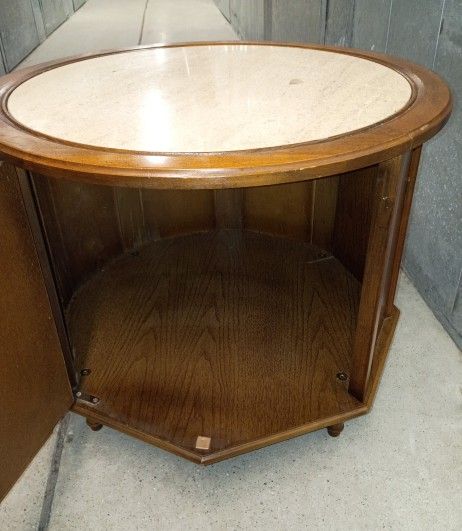 Mid-Century Octagon Side Table w/ Marble Top & Storage - photo 5