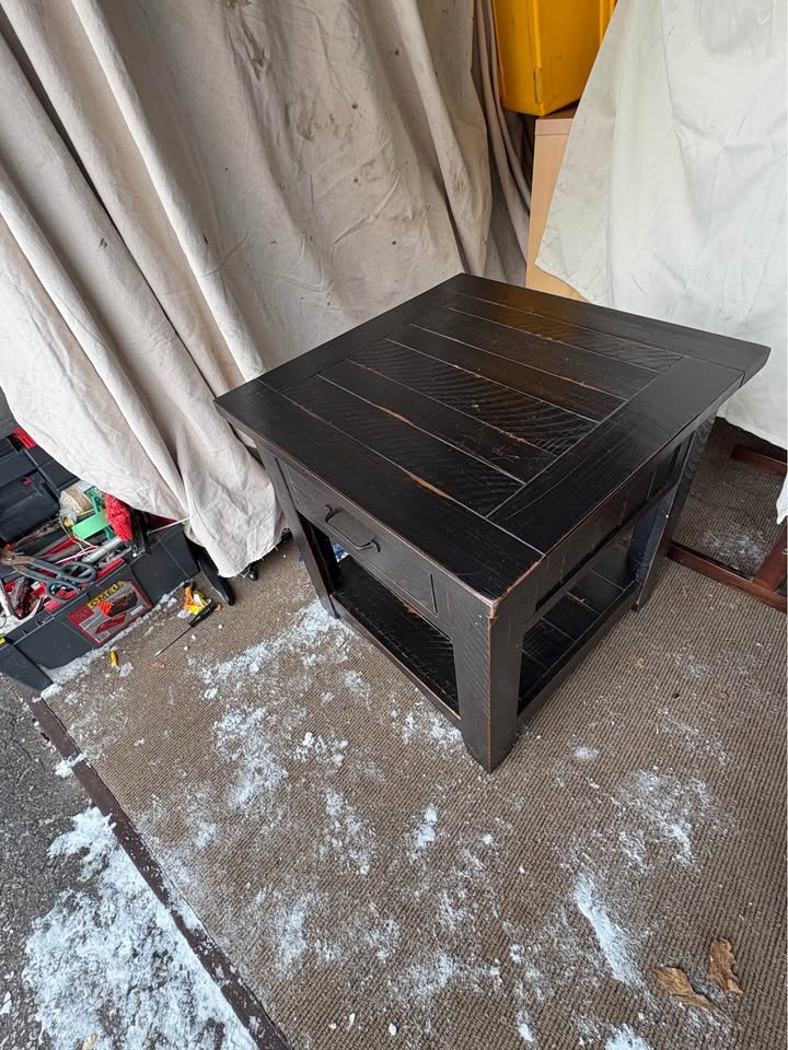 Distressed Dark Wood Nightstand w Drawer & Shelf - photo 2