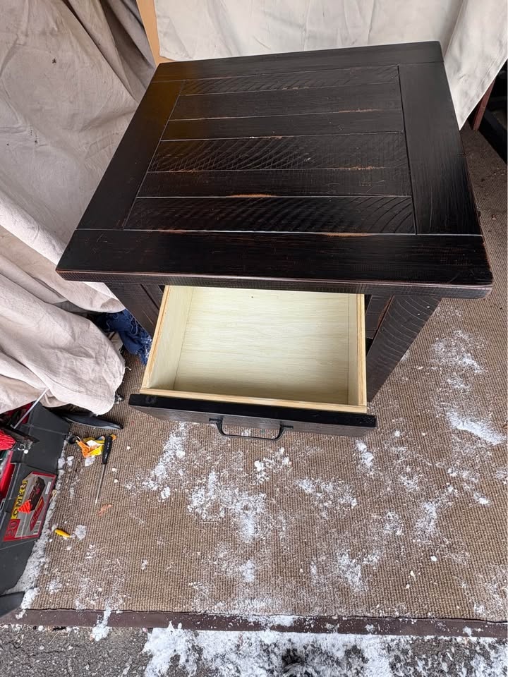 Distressed Dark Wood Nightstand w Drawer & Shelf - photo 3