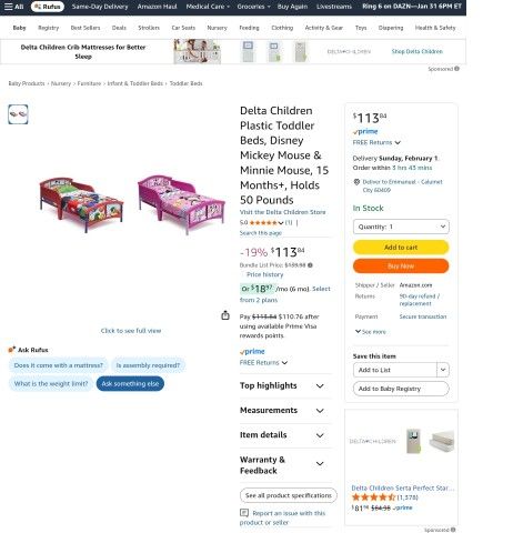 Delta Children Toddler Bed - Disney Hot Pink - photo 5