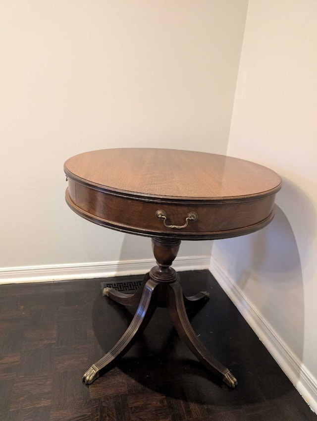 Antique Solid Wood Round Side Table