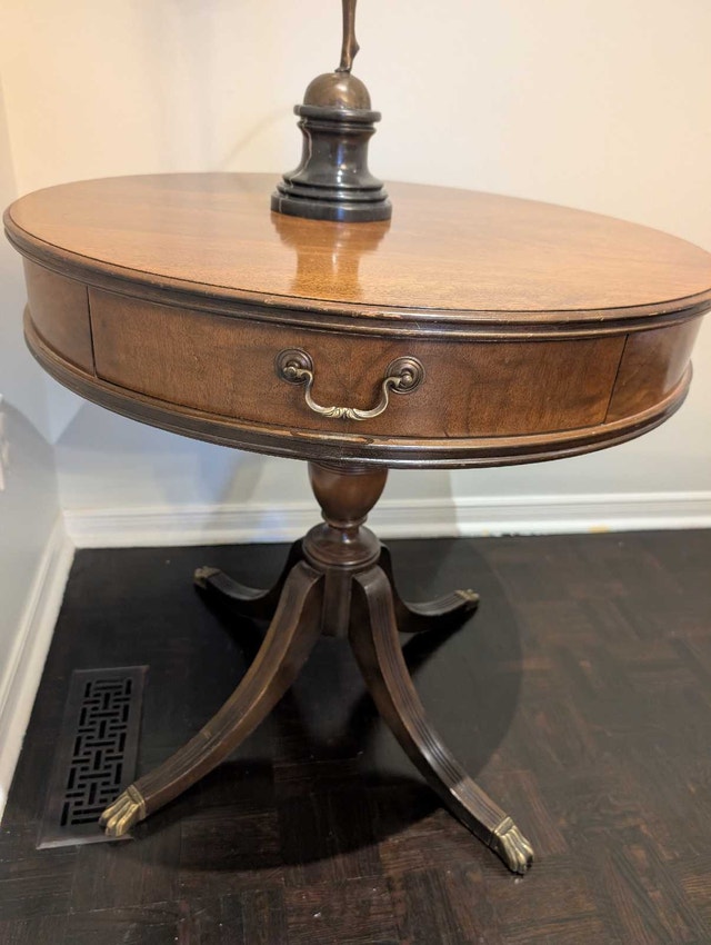 Antique Solid Wood Round Side Table - photo 5