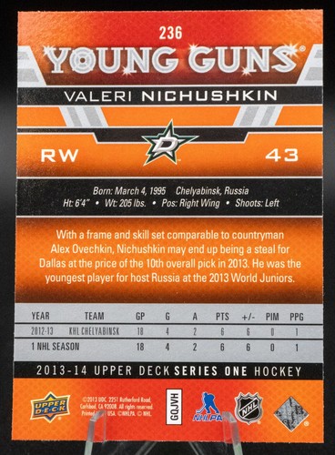 2013 Upper Deck Valeri Nichushkin Young Guns Rookie RC #236 - photo 2