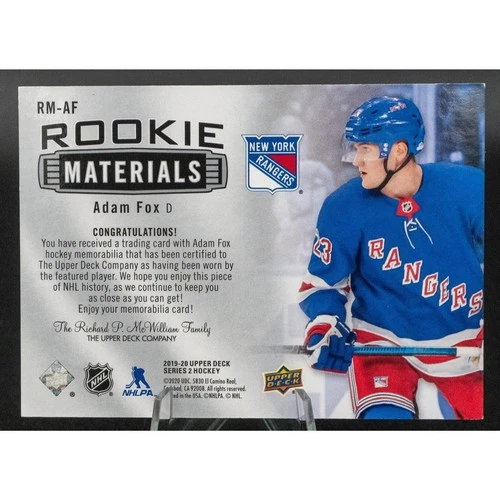 2019 UPPER DECK ADAM FOX ROOKIE MATERIALS #RM-AF - photo 2