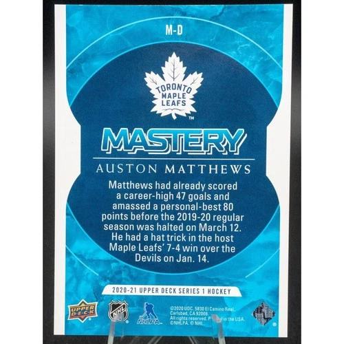 2020 UPPER DECK AUSTON MATTHEWS MASTERY ACHIEVEMENTS #M-D - photo 2