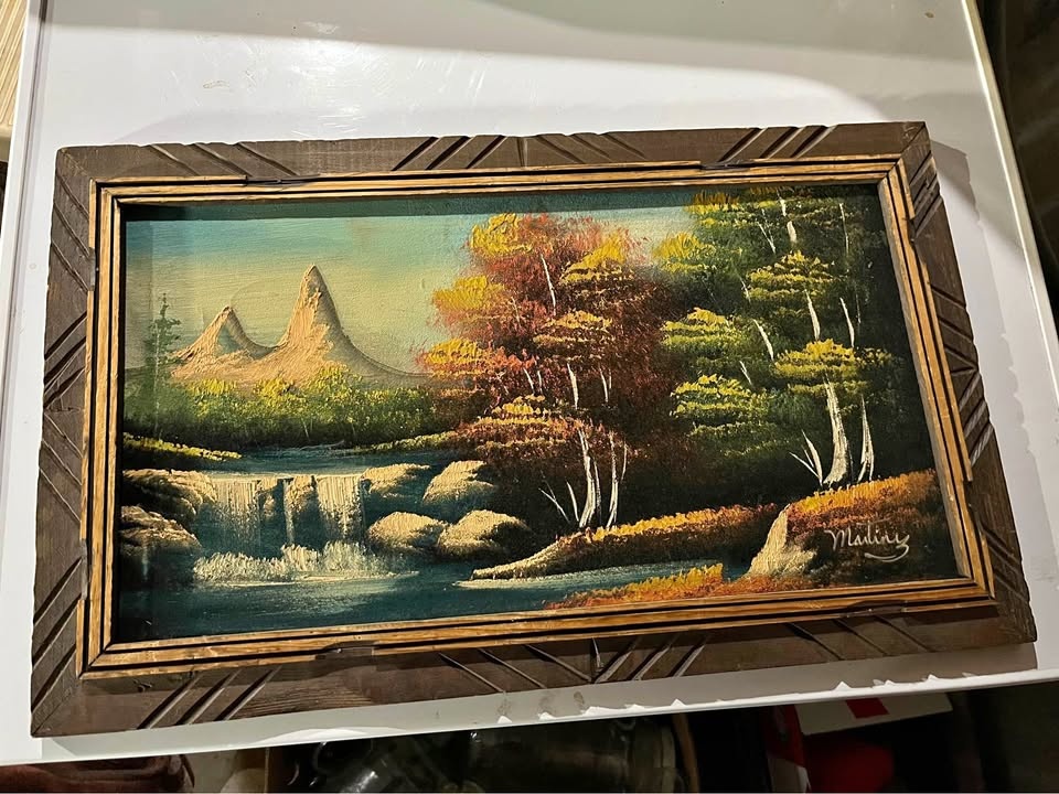 1970’s Vintage Velvet Landscape Painting by Madling