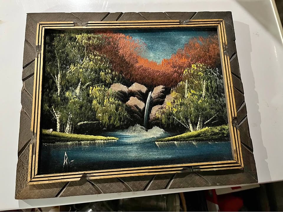1970’s Framed Velvet Waterfall Painting