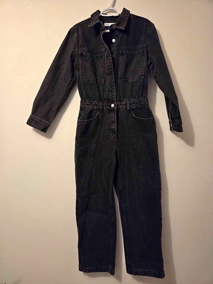 Zara Black Denim Jumpsuit US L