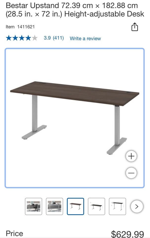 Bestar Upstand Height-Adjustable Desk - Dark Brown - photo 2