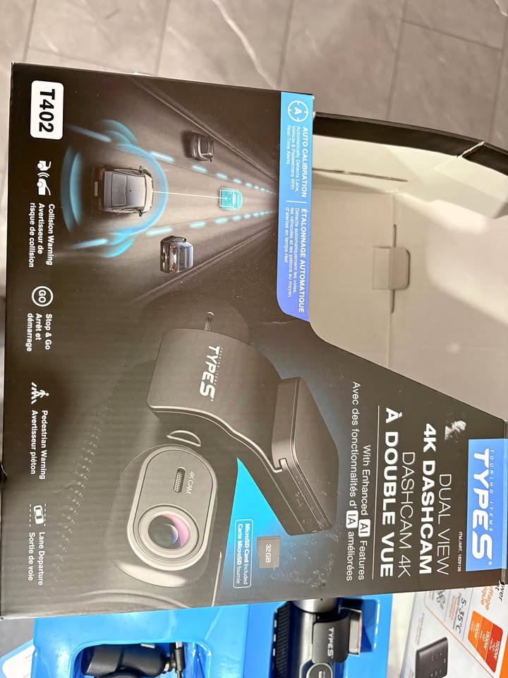 TYPES T402 Dual View 4K Dashcam w/ 32GB MicroSD & AI