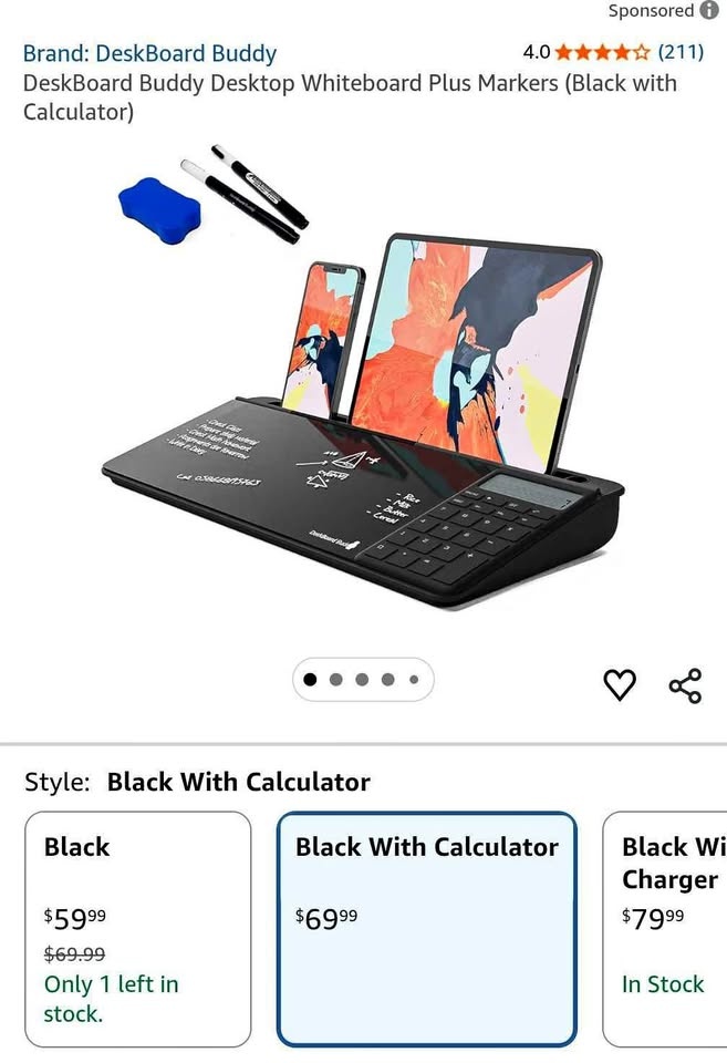 DeskBoard Buddy Desktop Whiteboard (Black with Calculator)